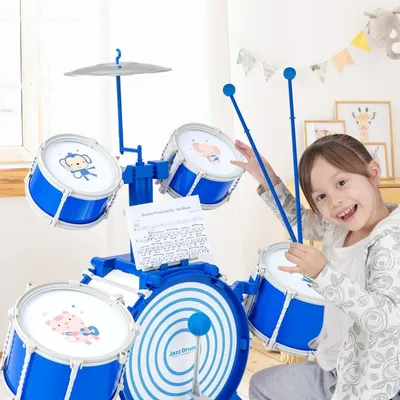 Produktbild von Kinderschlagzeug mit Hocker, Ständer und Pedal - Blau