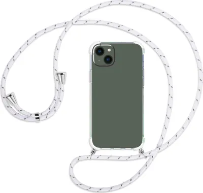 Produktbild von Handykette Backcover-Schutzhülle mit Band (Metall silberfarben) für Apple iPhone 14 Plus (6.7'') - weiß/grau