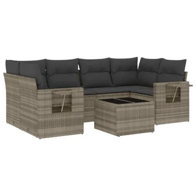 Produktbild von vidaXL 7-tlg. Garten-Sofagarnitur mit Kissen Hellgrau Poly Rattan