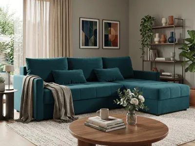 Produktbild von VENORIA Ecksofa zum Zusammenklappen, petrol, 2 Kissen, 220x143