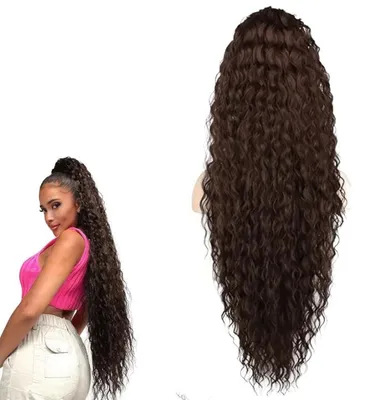 Immagine prodotto di Caschetto per capelli a forma di coda di cavallo, ondulato, sintetico, 90 cm, marrone scuro