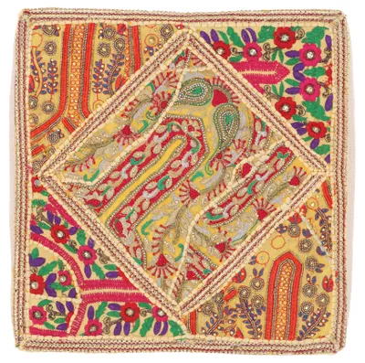 Produktbild von Patchwork Kissenhülle, Dekokissen Bezug aus Rajasthan, Einzelstück - Muster 66, Pink, Baumwolle, 40*40 cm, Zierkissen, Dekokissen, Sofakissen