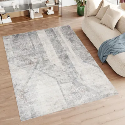 Produktbild von Teppich Wohnzimmer Schlafzimmer Kurzflor Modern Meliert Design Grau Creme  120 x 170 cm
