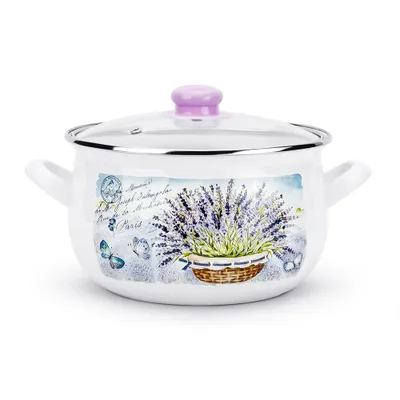Produktbild von Topf Induktion Emaille mit Glasdeckel Kochtopf Suppentopf Lavendel Weiß 3,8 L