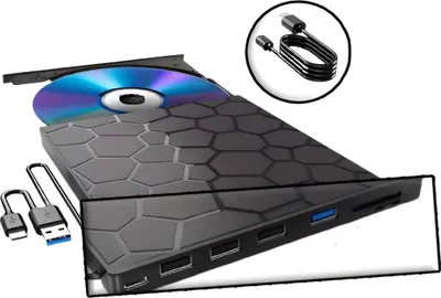 Produktbild von Externes CD/DVD-Laufwerk, Zusatzkabel, 4xUSB und 1xUSB-C SD/TF für Win/Mac