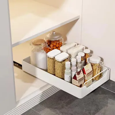 Zdjęcie produktu dla Wysuwana półka do szafki kuchennej – szuflada na prowadnicach – szerokość 25 cm – prowadnice z amortyzacją – cicha praca – wytrzymała konstrukcja metalowa – jedna półka – kolor biały