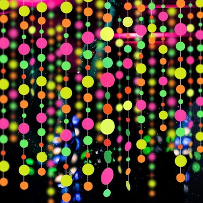 Productafbeelding van Papieren slingers, rond, 600 cm, neonkleuren, voor feesten met zwartlicht