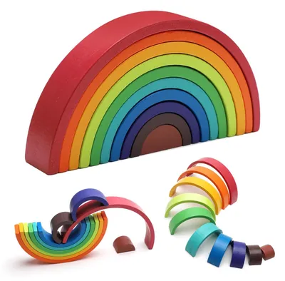 Productafbeelding van Houten regenboogboogblokjes voor kinderen, 10 stuks, 10 kleuren