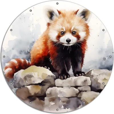 Produktbild von Wallario rundes Outdoor-Poster für Garten oder Balkon, Motiv Neugieriger Rotpanda, 120 cm Durchmesser