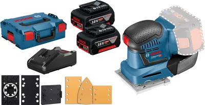 Image de Ponceuse vibrante sans fil Bosch GSS 18V-10 / 2x 4,0 Ah batterie + chargeur y compris kit d'accessoires dans L-Boxx