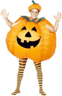 Produktbild von Aufblasbares Kürbiskostüm für Erwachsene mit Hut – lustiges Halloween-Kostüm