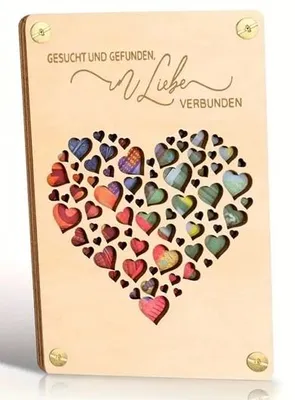 Produktbild von GKA Holz Geld Geschenkkarte mit Herzen für Hochzeit - Gesucht und gefunden in Liebe verbunden - Liebe Paare Geldgeschenk Karte Glückwunschkarte
