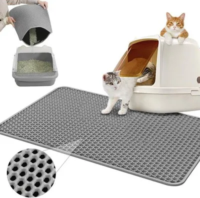 Image de Tapis pour cage à chat 60 x 40 cm, tapis imperméable pour cage à chat, tapis pour cage à chat, tapis pour cage à chat gris