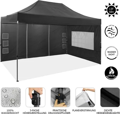 Produktbild von Faltpavillon Pavillon 3x4,5m, Festzelt Gartenpavillon für Garten Terrasse Feier Party, wasserdicht stabil Winterfest & UV-Schutz mit 4 Seitenteilen , 12 Heringe & 4 Seile & 1 Tragetasche, Grau