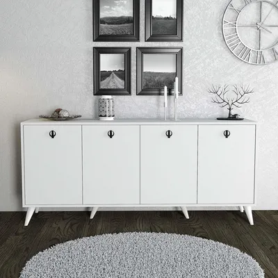 Produktbild von Skye Decor, Hochwertiger Konsolentisch, Weiß, 180 x 80 x 45 cm | 100% melaminbeschichtete Spanplatte, 18 mm dick | Mit zahlreichen Regalen, Wandmontage möglich, modernes Design.