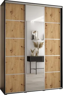 Produktbild von MEBLE KRYSPOL Cannes 5 Schrank mit 3 Schiebetüren - 205,2x170x45 cm - Schwarz Artisan Silber