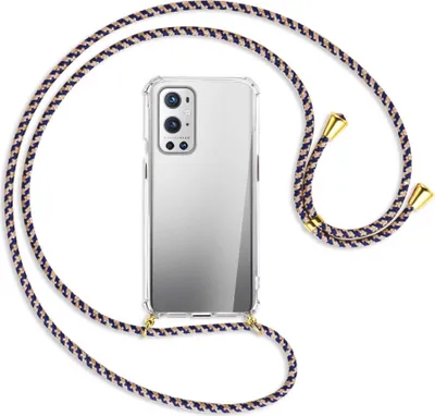 Produktbild von Handykette Backcover-Schutzhülle mit Band (Metall goldfarben) für OnePlus 9 - blau+beige