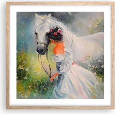 Produktbild von Gerahmtes Poster - Rahmen in heller Eiche - Frau Wiese Pferd - 50x50 cm - Wand Bild - Wanddeko - Wandbilder - Kunstposter - Wandposter - Bilderrahmen - Bilder - Kunstdruck - Wandbild - P2NAC50x50-3470
