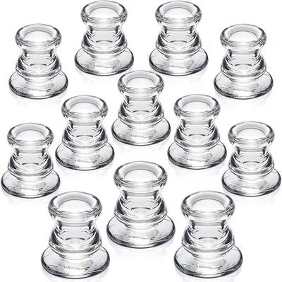 Produktbild von Kerzenhalter aus Glas – Set mit 12 Stück – Kerzenständer für Dinnerkerzen – Transparent – Tischdekoration