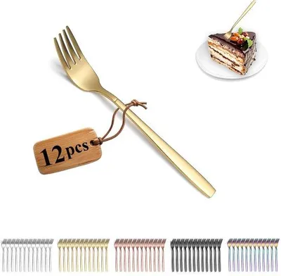 Productafbeelding van Ibenzoa® 12-delige set gouden dessertvorken – hoogwaardig roestvrij staal met een goudkleurige titaniumcoating, roestbestendig en vaatwasmachinebestendig