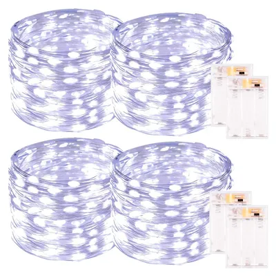 LED-Lichterkette 4er-Pack, 10 m, 100 LEDs, kaltweiß, Timer, wasserdicht