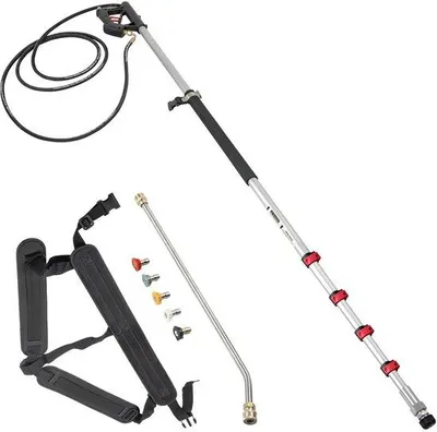 Immagine prodotto di Idropulitrice per terrazze da 4000 PSI - Lunghezza di lavoro telescopica - Lancia con 5 ugelli - Idropulitrice estensibile - Prolunga da 1,5 a 6 metri