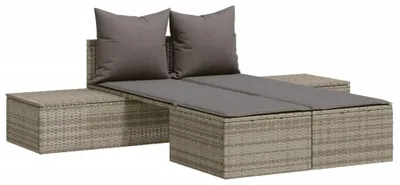 Produktbild von vidaXL Doppel-Sonnenliege mit Kissen Grau Poly Rattan