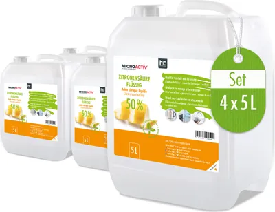 Four large plastic containers of liquid cleaning product, with one container in the foreground and three behind it.