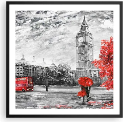Produktbild von Gerahmtes Poster - Schwarzer Rahmen - London Bus - 60x60 cm - Wand Bild - Wanddeko - Wandbilder - Kunstposter - Wandposter - Bilderrahmen - Bilder - Kunstdruck - Wandbild - P2BAC60x60-3866