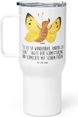 Produktbild von Mr. & Mrs. Panda Thermobecher Schmetterling Zitronenfalter - Weiß - Geschenk, Motivation, Isolierbecher, Trinkgefäß, Fakt, Selbstliebe, Mehrwegbecher, Liebe, Großer
