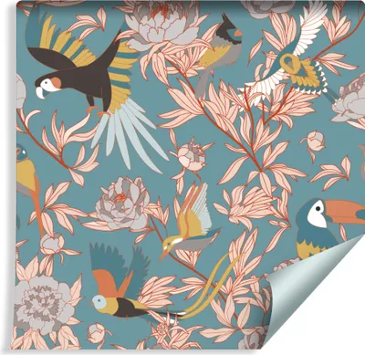 Produktbild von 10m VLIES TAPETE Rolle Exotische Vügel Blätter BLUMEN XXL