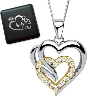 Produktbild von Damen Mädchen Herz Halskette mit Anhänger echt 925 Sterling Silber Bicolor K822+V8+40cm
