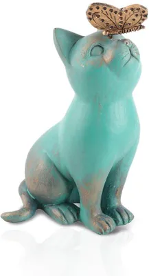 Produktbild von Ibenzoa® Katzenfigur aus Harz – wetterfeste Gartendeko für Innen & Außen, sitzende Retro-Katze mit abnehmbarem Schmetterling und gestreifter Vintage-Optik