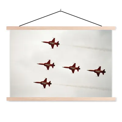 Produktbild von MuchoWow® Textilposter Fünf Düsenjäger im Flug 120x80 cm mit holzfarbenen Rahmen - Aufhängeset