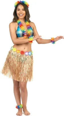Produktbild von Hawaii Bastrock Kostüm-Accessoire mit Blumen beige-bunt - Einheitsgröße