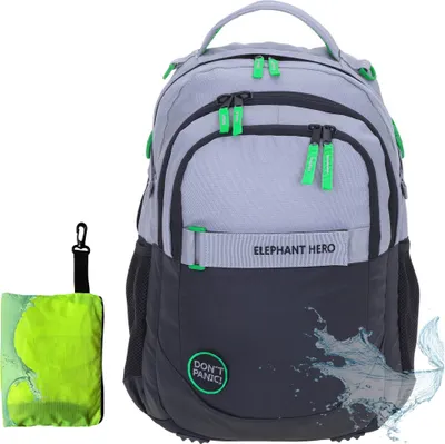Produktbild von Schulrucksack Elephant Hero Signature Schultasche Rucksack Schulmappe Jungen Mädchen 13047 Color Block Grau Grün + Regencover