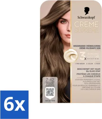 Image de Schwarzkopf - Coloration - Crème Suprême 7-42 - Nude Beige Foncé - 245g - Pack avantage - 6 pièces