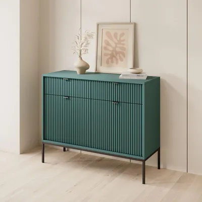 Produktbild von Kommode – Sideboard – Kommode mit Türen und Schubladen – KSZ104 – NOVA – Grün – Stauraumlösung mit charakteristischer Rillenfront