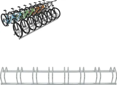 Obrázok produktu pre LZQ Stojan na bicykle Podlahový stojan na bicykle pre 8 bicyklov so šírkou pneumatík do 65 mm Železný stojan na bicykle Stojan na bicykle, strieborný
