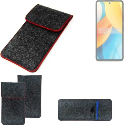 Produktbild von K-S-Trade Handy Schutz Hülle kompatibel mit ZTE Axon 60 Lite Schutzhülle Handyhülle Filztasche Pouch Tasche Case Sleeve Filzhülle dunkelgrau roter