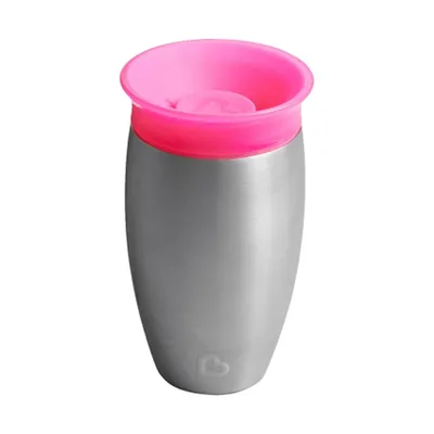Produktbild von Munchkin Edelstahl Miracle 360 Sippy-Becher | BPA-freier Kleinkind- & Baby-Sippy-Becher | Ideal für Abstillen | Auslaufsichere Kinderbecher | 12+ Monate | 10oz/296ml | Rosa