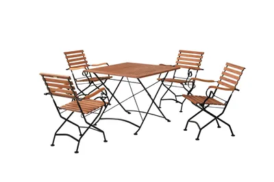 Produktbild von Merxx Gartenmöbel Set Schlossgarten 5tlg., 4 Klappsessel, Klapptisch 90 x 90 cm - Flachstahl mit Eukalyptus