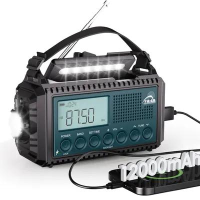 Productafbeelding van AM/FM/SW zwengelradio met 12000 mAh accu, oplaadbaar, draagbare radio