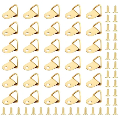 Produktbild von 50 Fotoaufhänger mit 50 Schrauben, Fotohaken zum Aufhängen, Sortierhaken für Bilderrahmen, Aufhängeset, Bilderrahmenhaken für Zuhause oder Büro, Fotos, Gemälde (goldfarben)