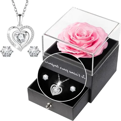 Productafbeelding van Geconserveerde Roos - Eeuwige Bloem - Cadeau Geven - Met Sieraden - 10 x 8.8 x 8.8 cm - Roze