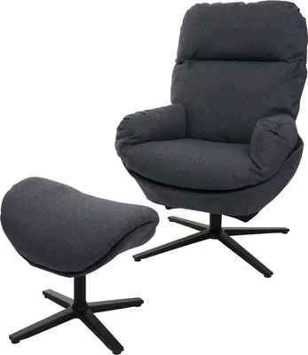 Obrázek produktu pro Relaxační křeslo + taburet HWC-L12, TV křeslo houpací funkce, otočné, kov tkanina/textil tmavě šedá