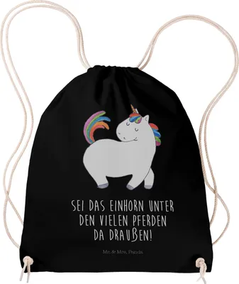 Produktbild von Mr. & Mrs. Panda Turnbeutel Einhorn Stolzieren - Schwarz - Geschenk, Beutel Rucksack, Pferd, gym, Jutebeutel, Einhörner, Unicorn, Reiter, wander, Anders