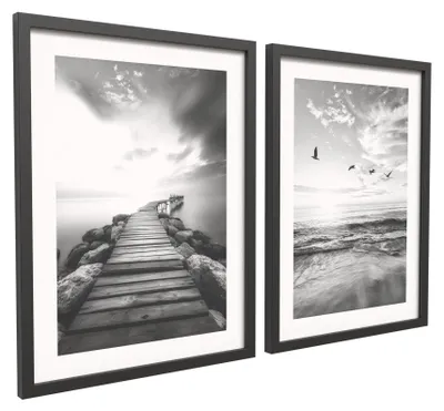 Obrázek produktu pro STYLER, sada dvou obrazů na zeď, 30x40 cm, monochromatická mořská krajina, 2 kusy, dekorace na zeď, vhodné do obývacího pokoje, ložnice, přírodní dekorace