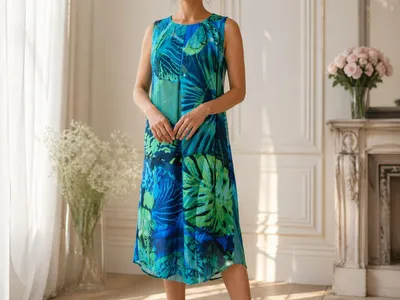 Produktbild von 142855 Passport Damen Sommerkleid Blau/Grün Gr. 34 – Leichtes, buntes Sommerkleid mit Viskosefutter
