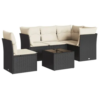 Produktbild von 6-tlg. Garten-Sofagarnitur mit Kissen Schwarz Poly Rattan